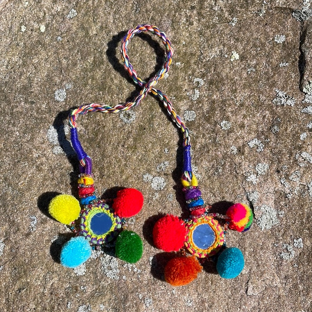 Cute Beaded, Pompom Tassels, 19” long